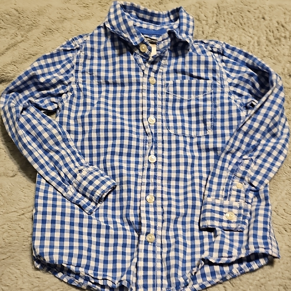 OshKosh B'gosh Checkered Blue White Button-Down Shirt Size 5 Toddler Boy Girl